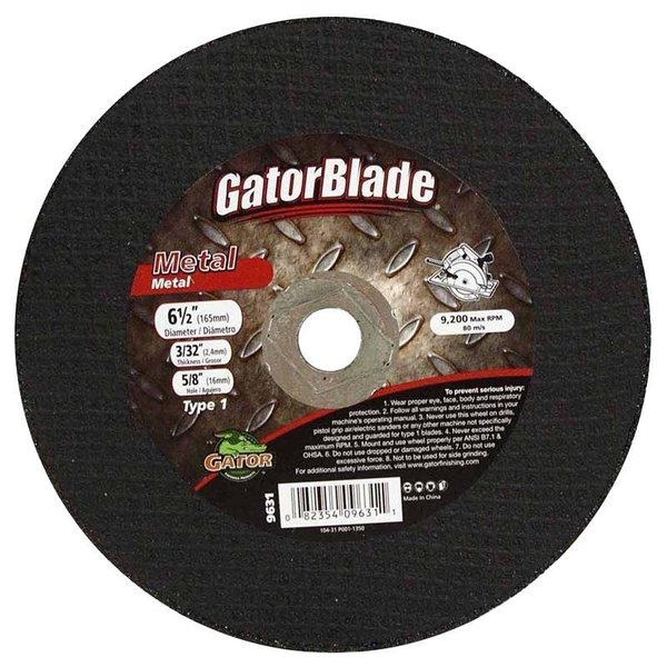 Gatorblade CutOff Wheel, 612 in Dia, 332 in Thick, 58 in Arbor 9631
